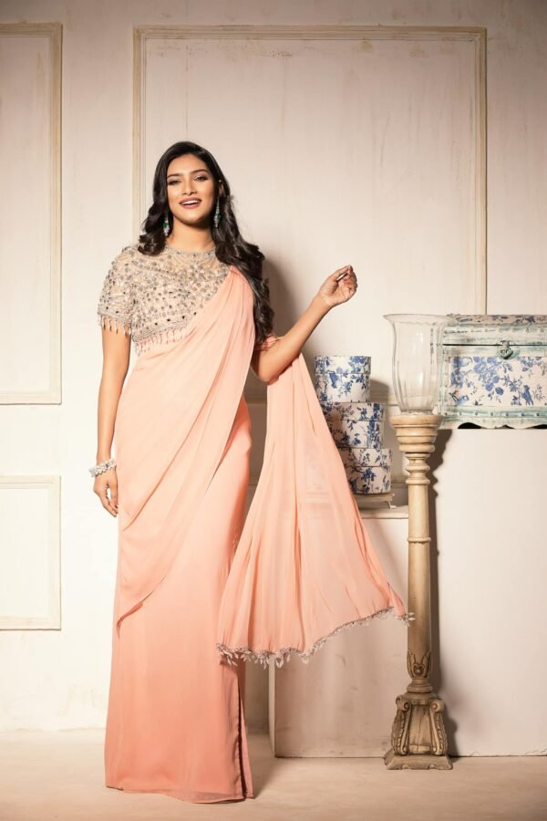 L2 stone work saree gown