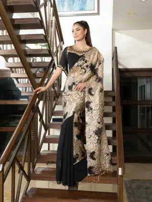 Black & gold crushed Saree