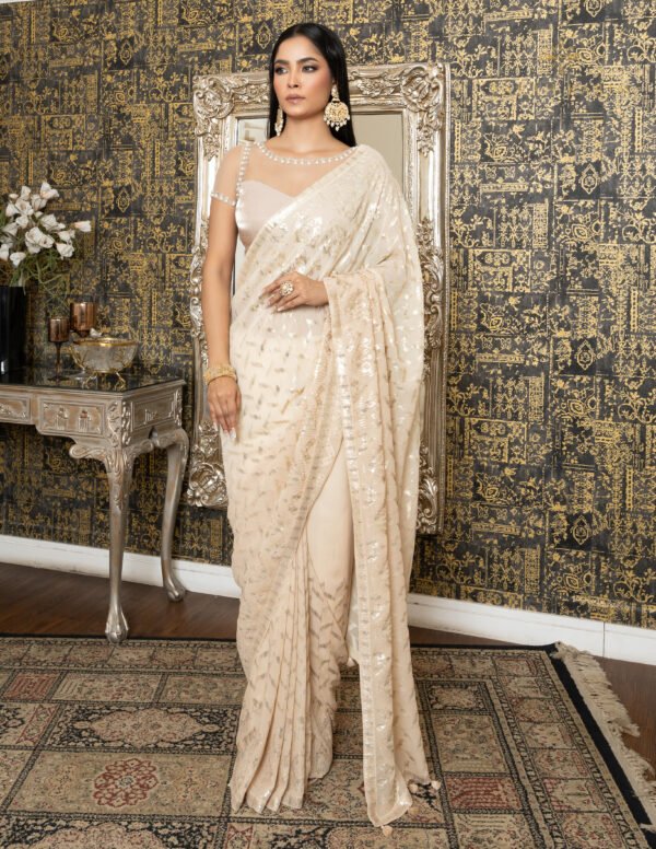 Cream sequence Saree