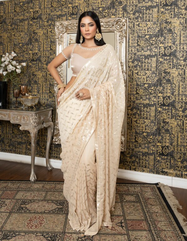 Cream sequence Saree