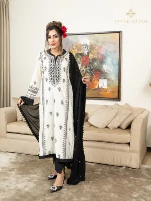 Black & white Collection Kameez 3 piece set