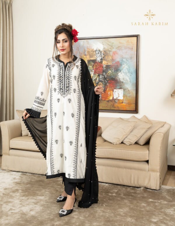 Black & white Collection Kameez 3 piece set