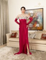 Wine red Gown with netted neck