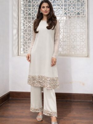 Co-ord set with sequins and pearl work.