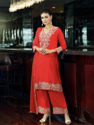 Red kameez with zari work