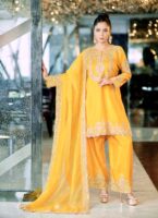 Yellow silk kameez with embroidery