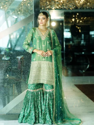 Green tissue and Banarsi sharara set
