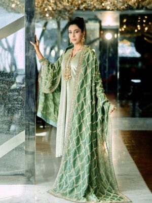 Green velvet with heavy dupatta