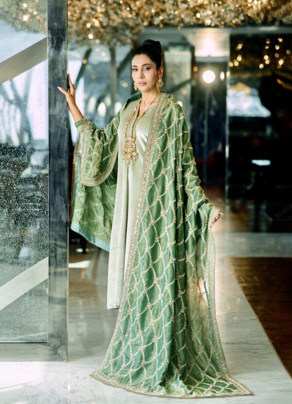 Green velvet with heavy dupatta