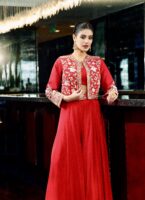 Red zardozi jacket set