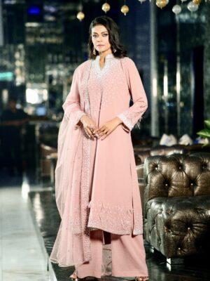 Dusty pink kameez with sequins and feather work