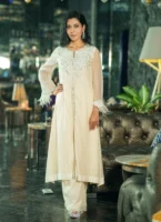 White kameez with feather and pearl