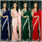 Dusty pink saree with sequins and feather