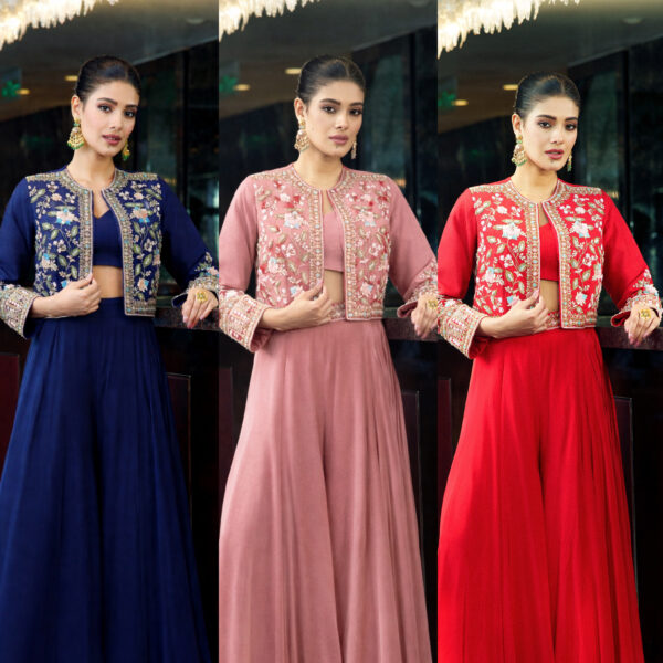 Red zardozi jacket set