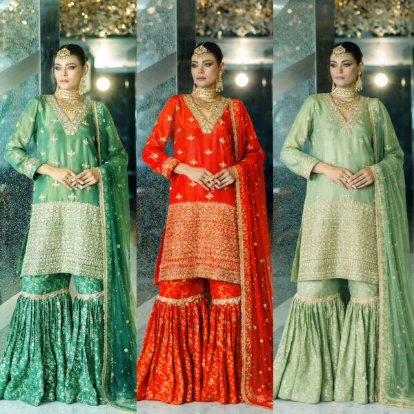 Green tissue and Banarsi sharara set