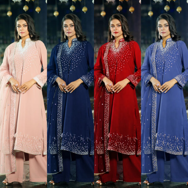Dusty pink kameez with sequins and feather work