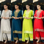 Cotton silk kameez set with floral embroidery