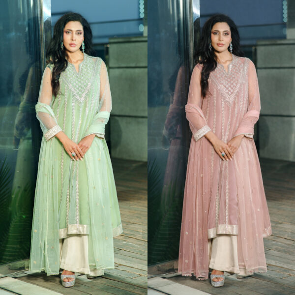 Dirty green kameez set with sequins work