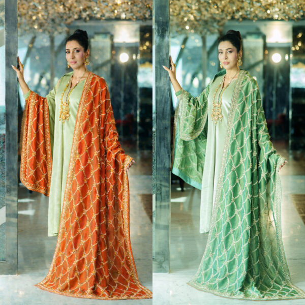 Green velvet with heavy dupatta