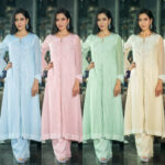 White kameez with feather and pearl