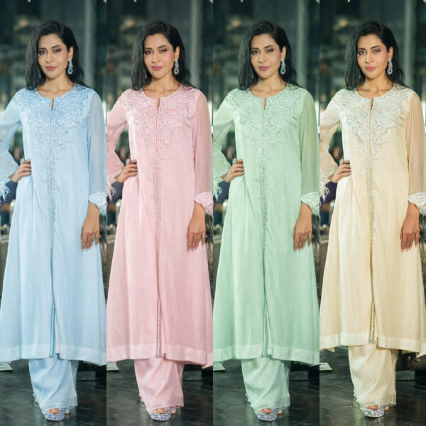 White kameez with feather and pearl