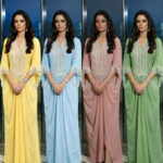 Pleated kaftan with crystal and sequins work