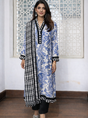 Printed kameez with shell embellishment.