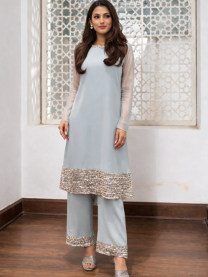 Co-ord set with sequins and pearl work.