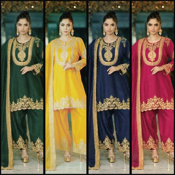 Yellow silk kameez with embroidery