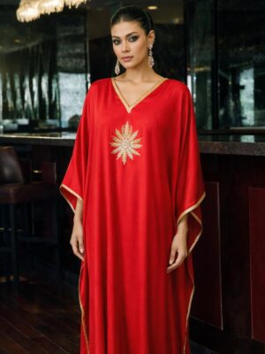 Silk kaftan with zardozi work