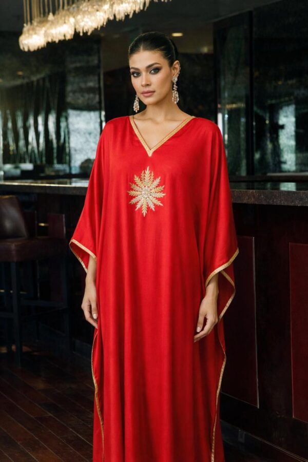 Silk kaftan with zardozi work