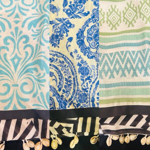 Printed kameez with shell embellishment.