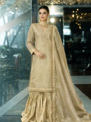 Tissue sharara set with zardozi work
