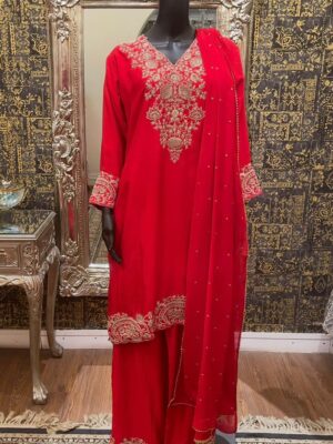 Cotton silk kameez set with floral embroidery