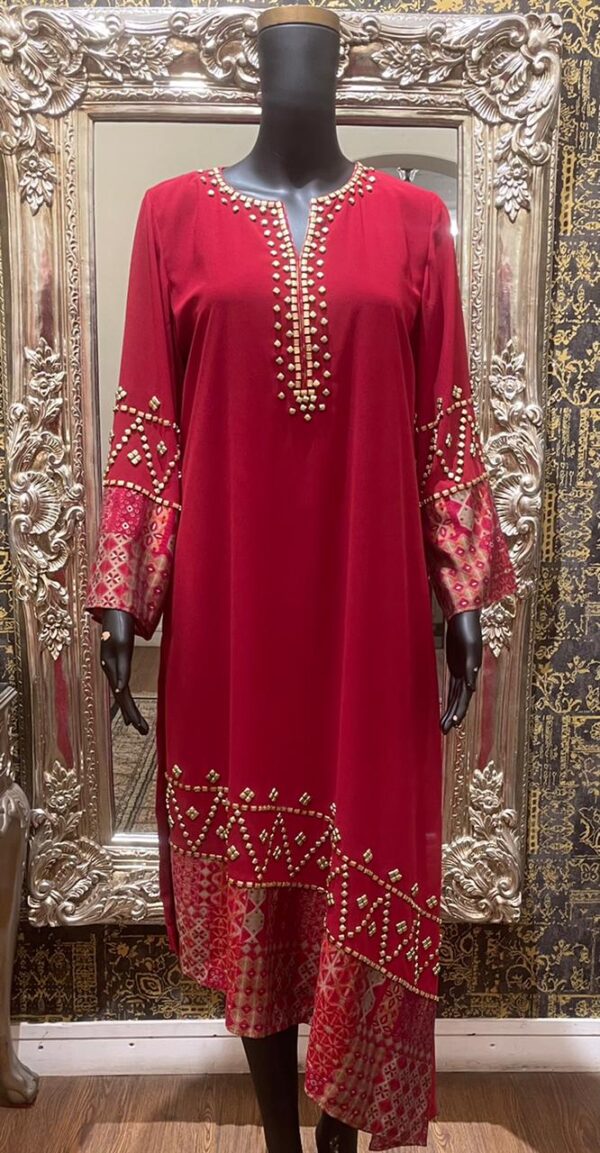 Copper single kameez with Ajrak detailing