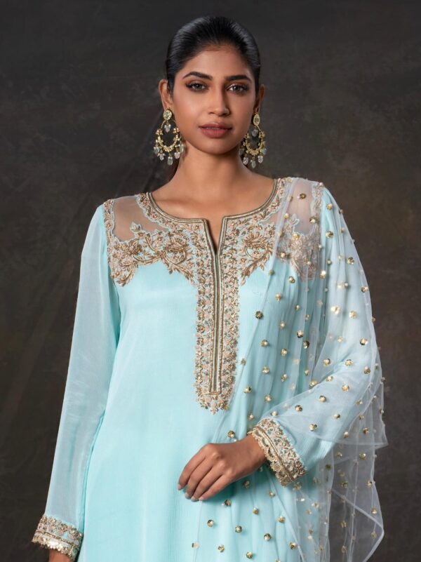 Georgette kameez with karchupi work and net dupatta