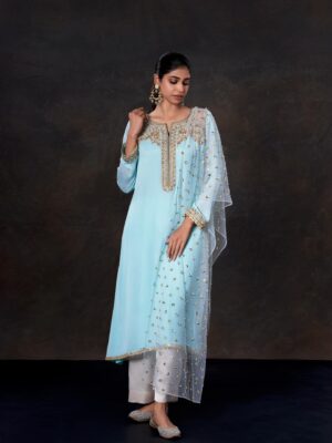 Georgette kameez with karchupi work and net dupatta