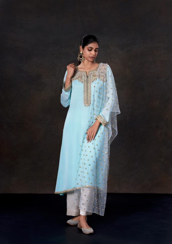 Georgette kameez with karchupi work and net dupatta