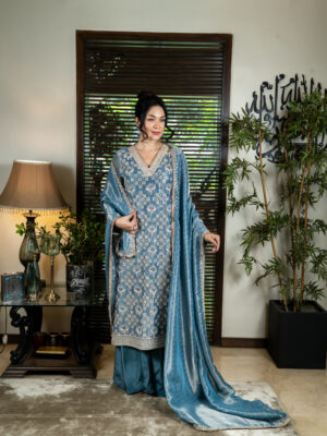 Tissue kameez with gota work
