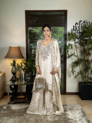 Tissue gharara set with gota work