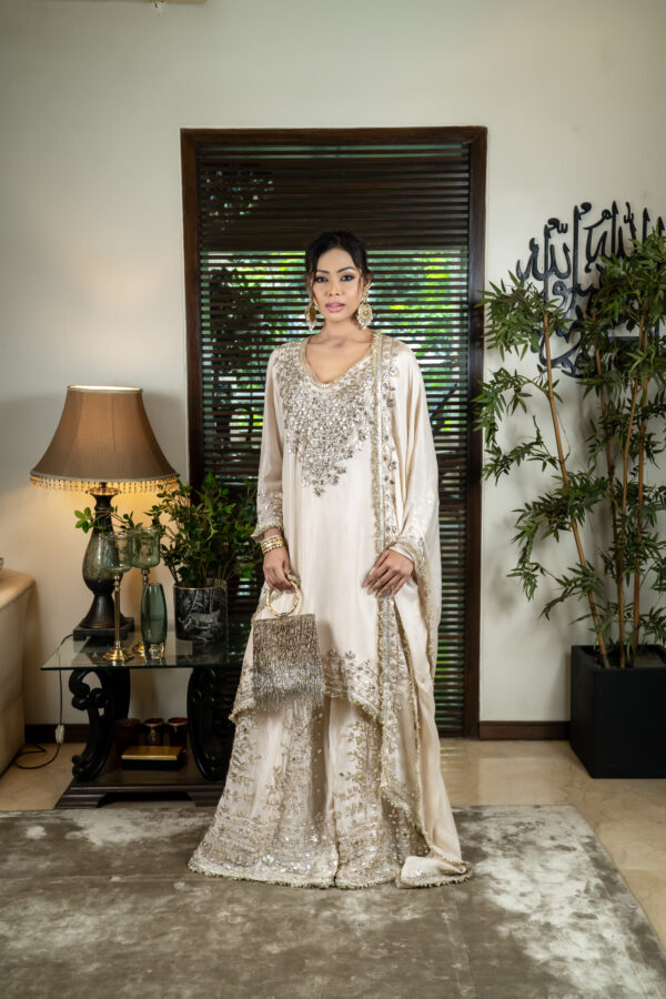 Tissue gharara set with gota work