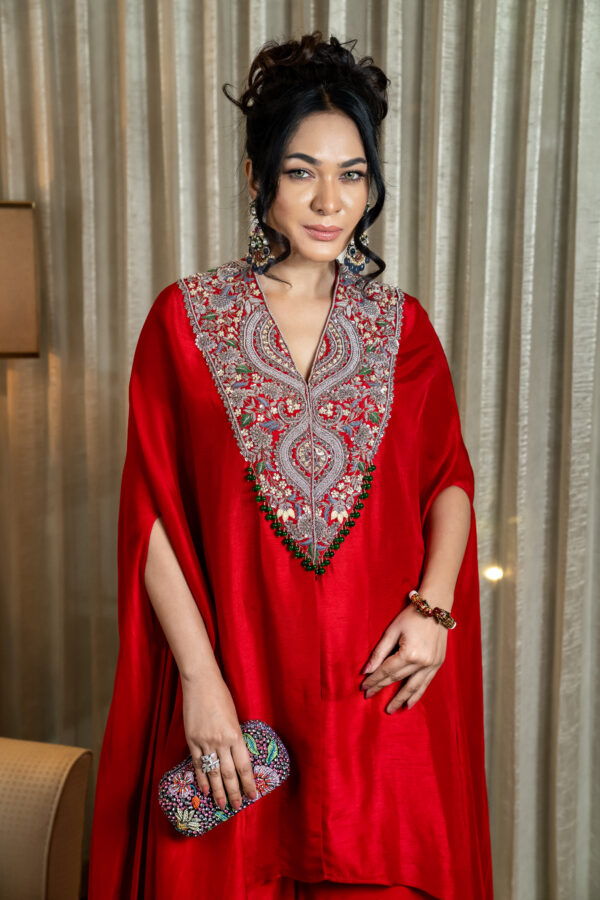 Raw silk cape with zardozi work
