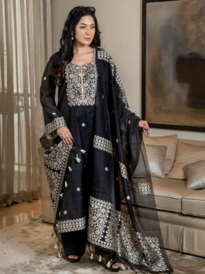 Jamdani kameez with zardozi work