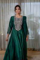 Raw silk anarkali with zardozi work