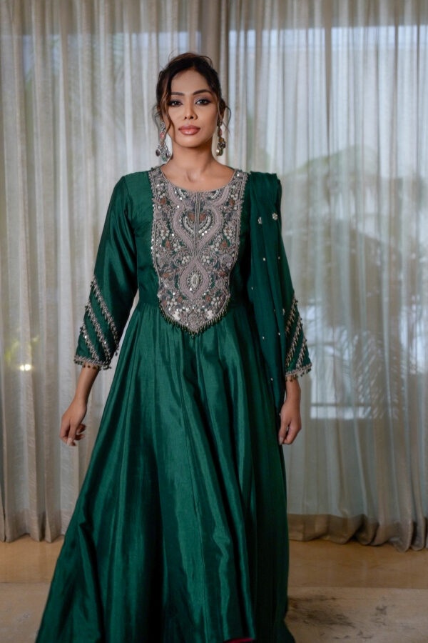 Raw silk anarkali with zardozi work