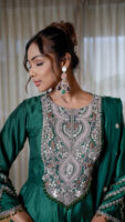 Raw silk anarkali with zardozi work