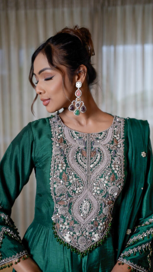 Raw silk anarkali with zardozi work