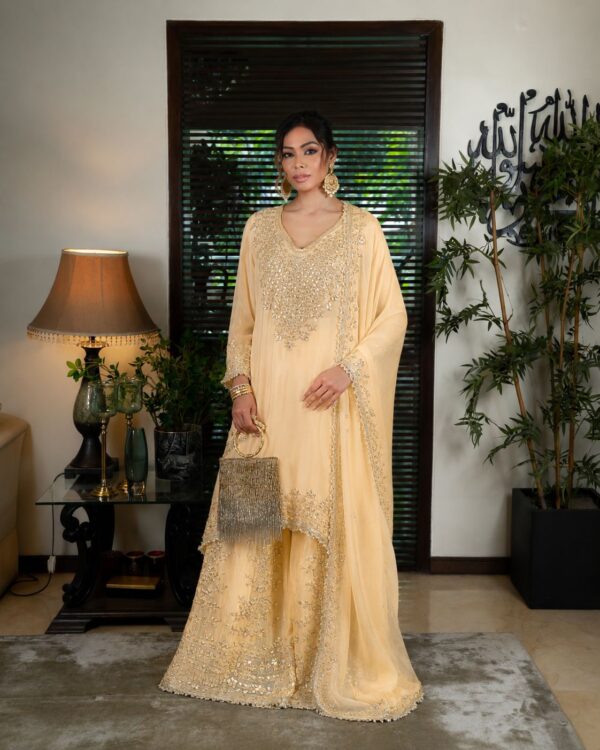 Tissue gharara set with gota work
