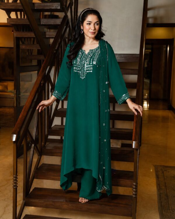 Silk kameez with zari work and net dupatta