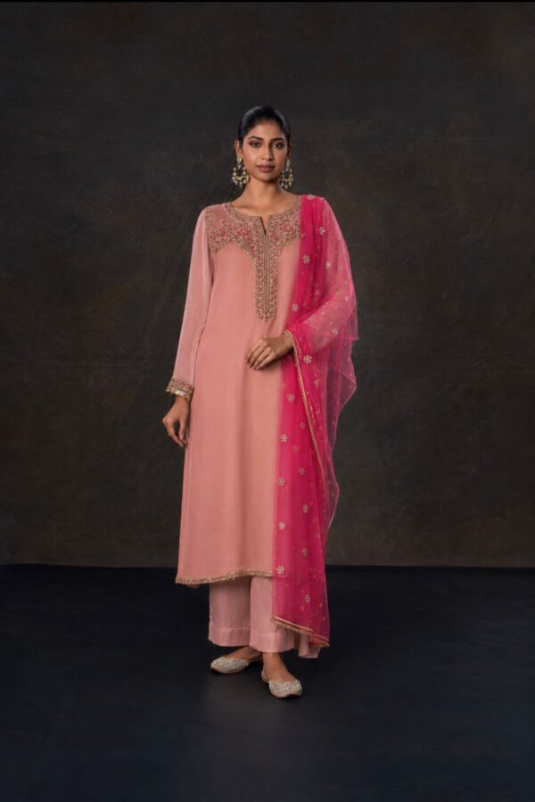 Georgette kameez with karchupi work and net dupatta